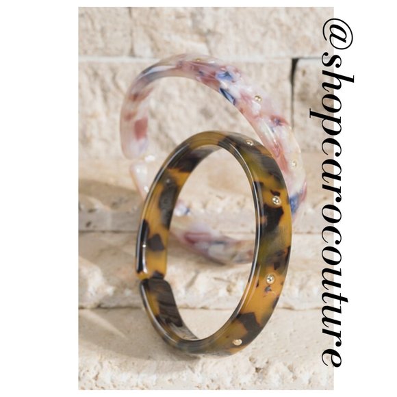 Acetate and Gold Stud Bangle - TORTOISE - Picture 2 of 4